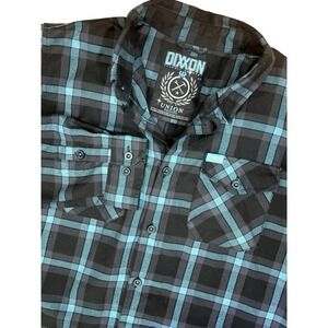 Dixxon Union Square Aqua Green Black Plaid Flannel Button‎ Down Shirt MENS LARGE